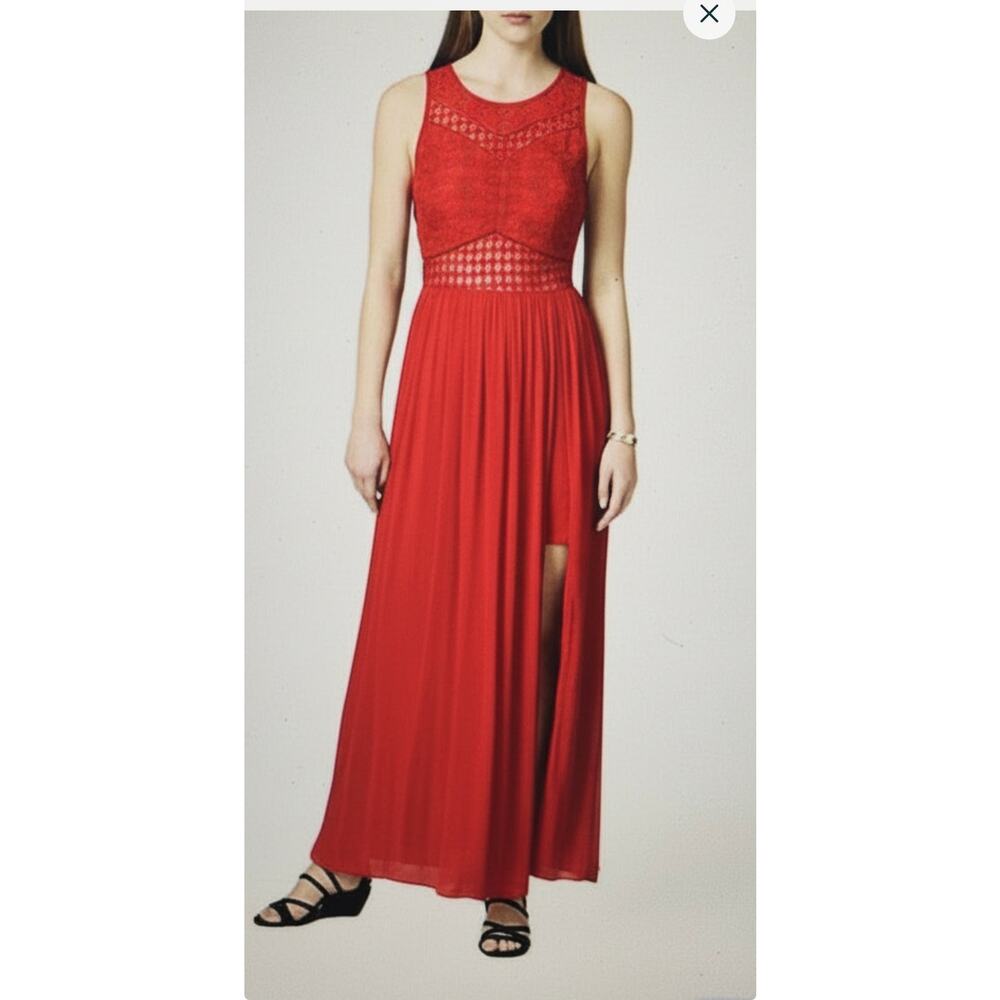Material Girl Red Maxi dress Layered Mini Skirt‎ Sleeveless size S illusion